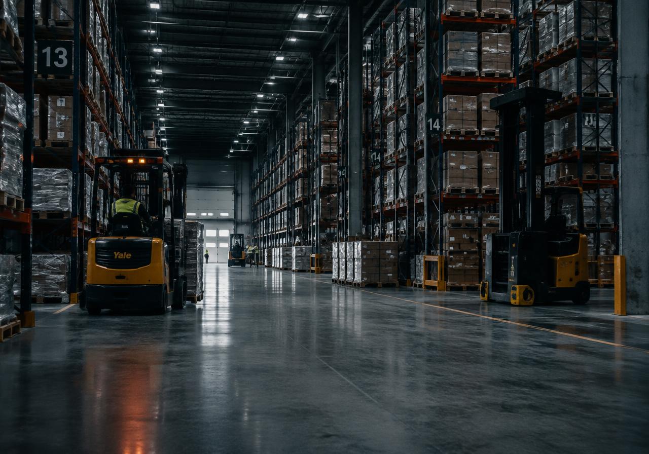 Freight being loaded at a warehouse dock